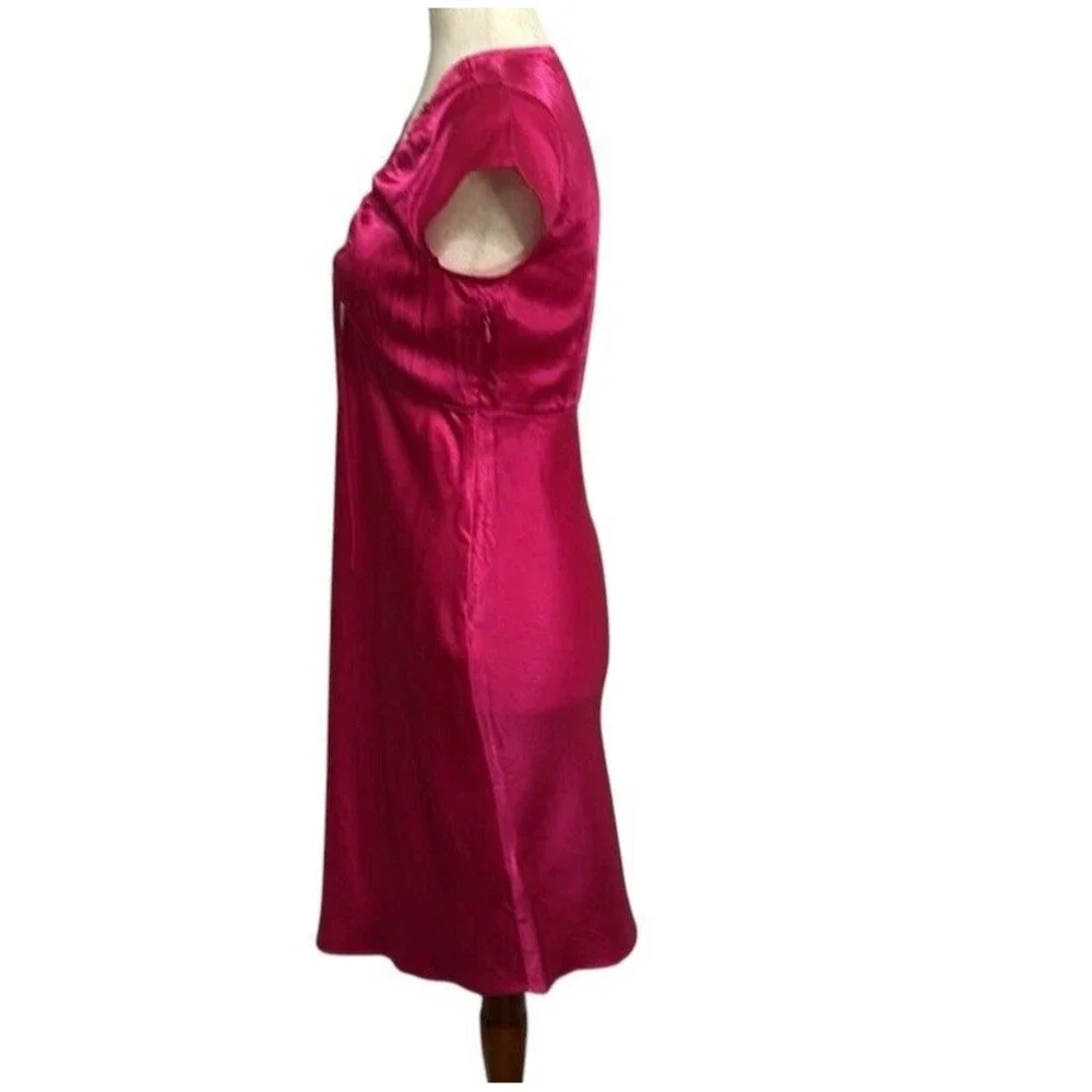 J Crew Womens Short Sleeve Slip Dress Textured Satin Radiant Fuchsia NWT Size 12